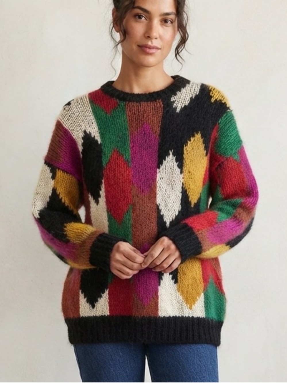 Vintage Sz L Mohair Blend 80’s Relaxed Colorful Sweater